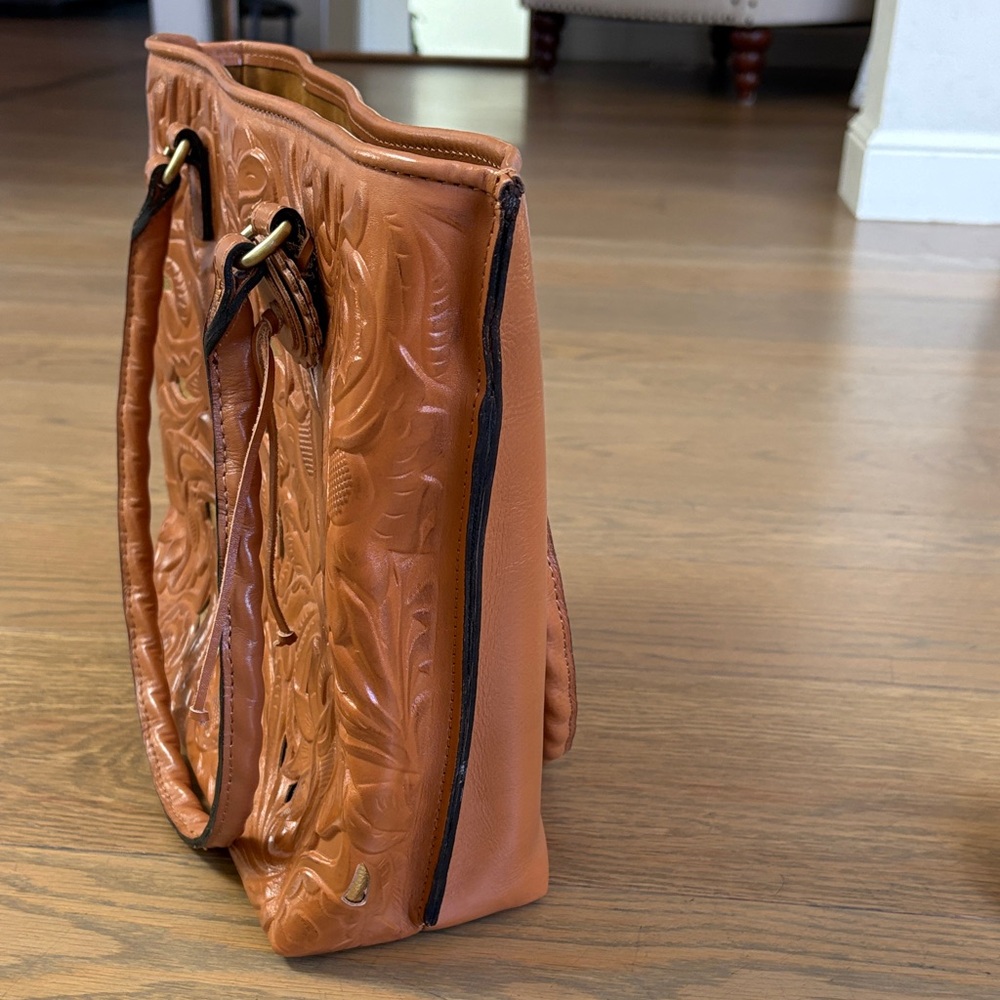 PATRICIA NASH Adeline Cognac Leather Cutout Tooled Tote - Picture 7 of 10